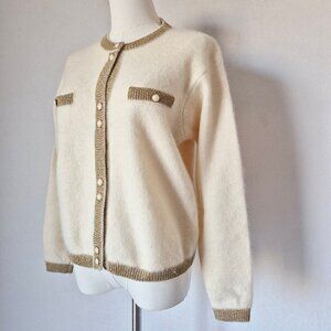 Vintage Petite Sophisticates x S.M.L.Sport Lambswool Angora Cardigan Ivory Gold
